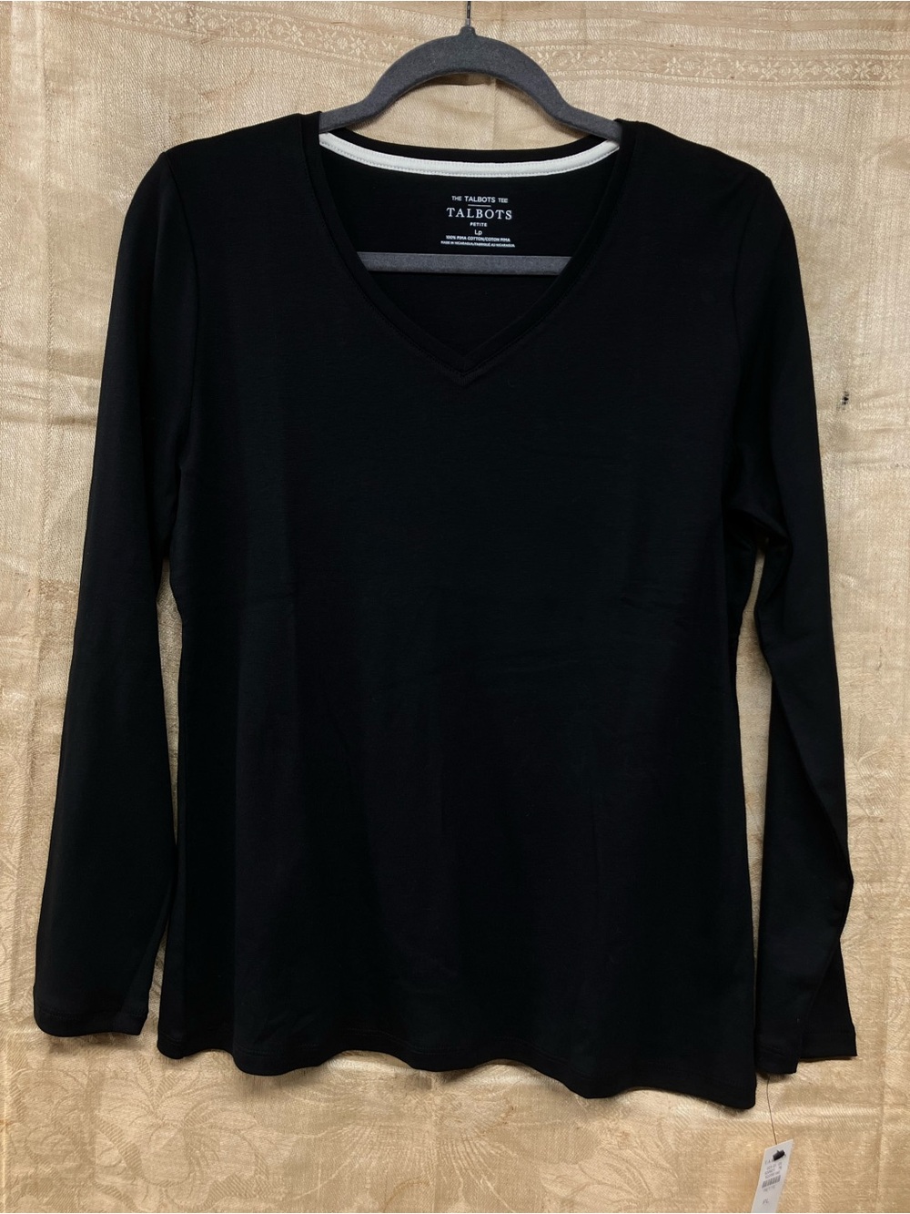 Talbots Women's Black V-Neck Long Sleeve Tee